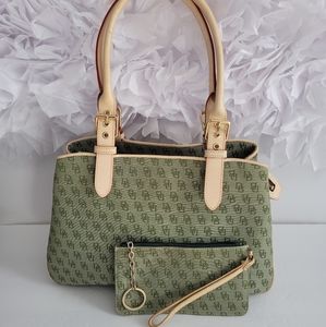 Dooney & Bourke Green 💚 Monogram Canvas  Leather Trim Satchel